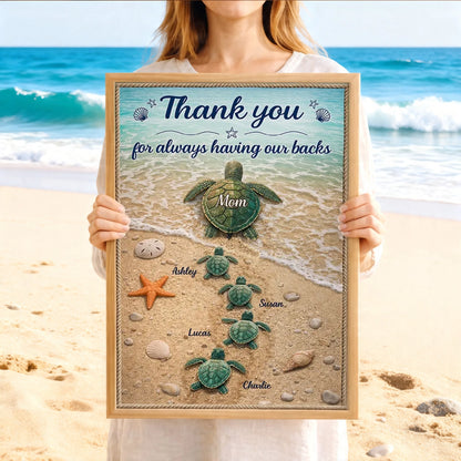 Personalized Turtle Family Beach Poster Thank You for Always Having Our Backs Unique Mother's Day Gift for Mom