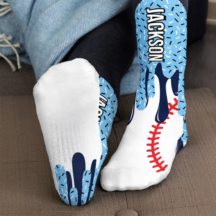 Personalized Baseball Socks with Playful Drip Art, Creative Game Day Keepsake Gift for Players and Fans