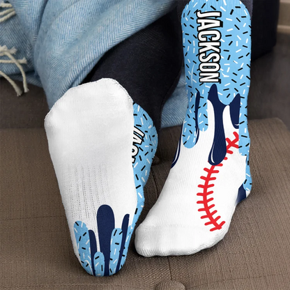 Personalized Baseball Socks with Playful Drip Art, Creative Game Day Keepsake Gift for Players and Fans