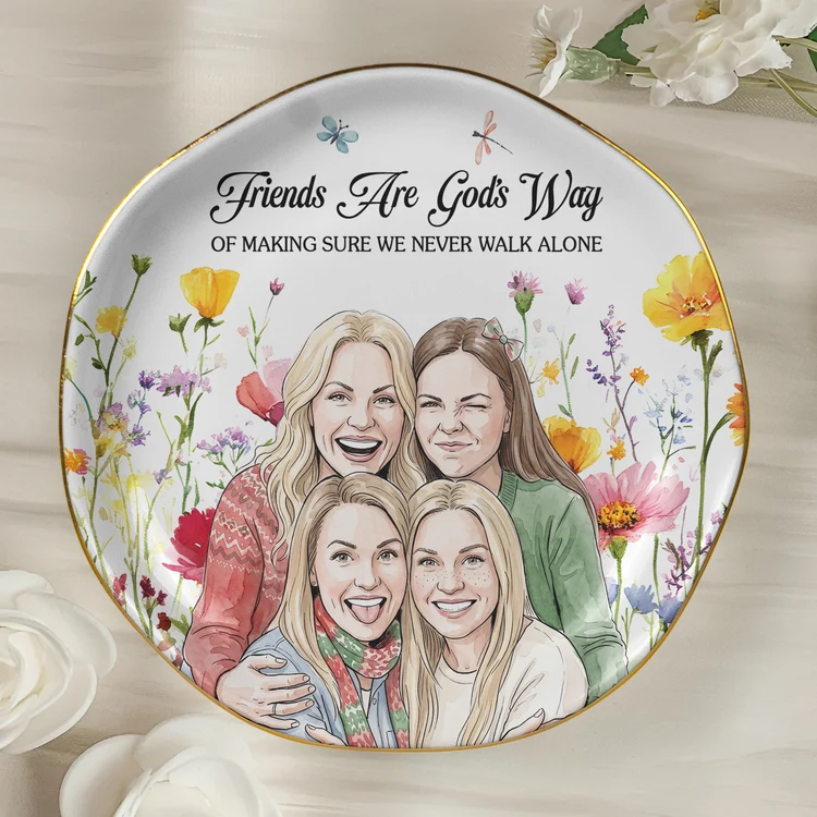 Friendship Jewelry Dish, Friends Laughing Among Watercolor Florals, Personalized Sentimental Gift for Her