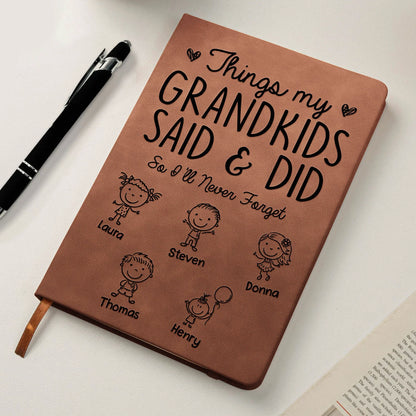 Leather Journal Personalized With Cute Grandkid Doodles, A Heartwarming Memory Book, Unique Gift for Grandparents