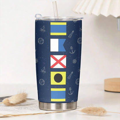 Navy Nautical Signal Flag Insulated Travel Tumbler, Personalized for a One of a Kind Gift - Sleek Travel Friendly Cup