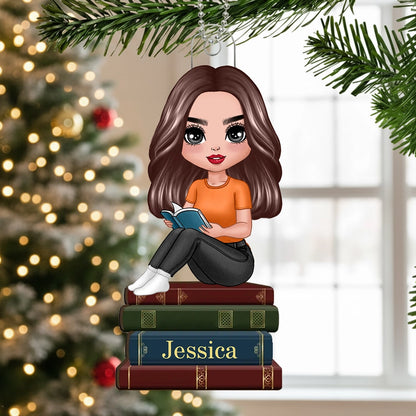 Acrylic Ornament with Girl Reading, Book Lover Gift