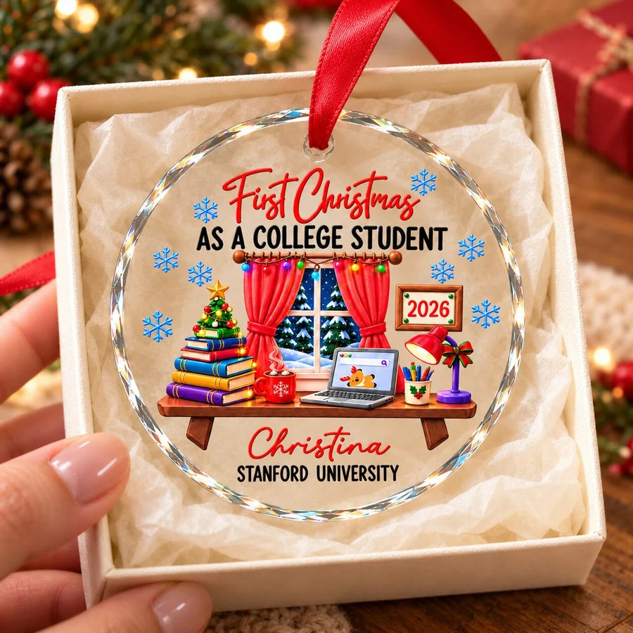 Crystal Ornament, First Christmas as a College Student, Personalized Keepsake and Creative Gift for Students