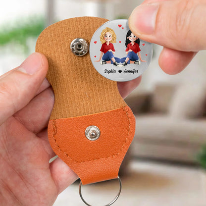 Personalized Pocket Hug Keepsake With Bestie Quote, Cute Sitting Girls Design, Unique Friendship Gift
