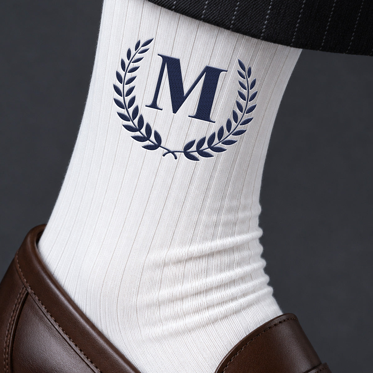 Embroidered Cotton Socks with Custom Monogram, Dress Shoe Styling, Creative Gift for Dad or Husband