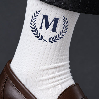 Embroidered Cotton Socks with Custom Monogram, Dress Shoe Styling, Creative Gift for Dad or Husband