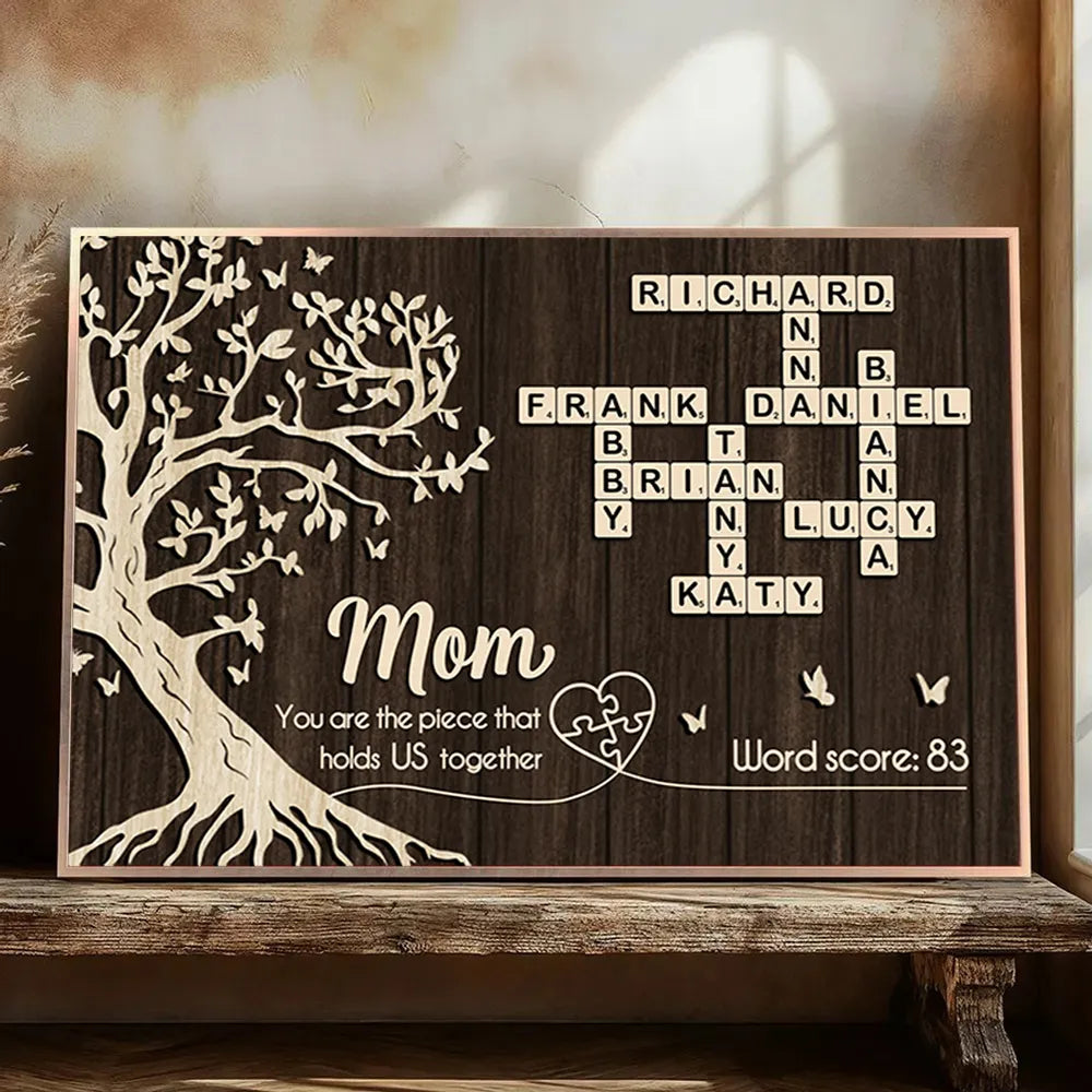 Mom You Are the Piece That Holds Us Together Poster, Personalized Crossword Keepsake, Heartwarming Gift for Mom