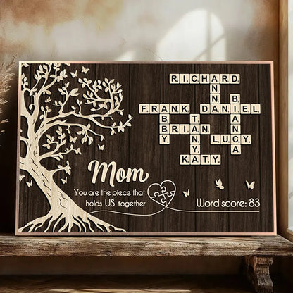 Mom You Are the Piece That Holds Us Together Poster, Personalized Crossword Keepsake, Heartwarming Gift for Mom