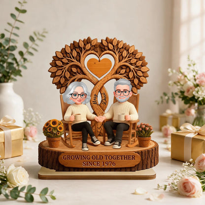 Personalized Growing Old Together Wooden Plaque with Names & Year, Romantic Anniversary Gift for Couples