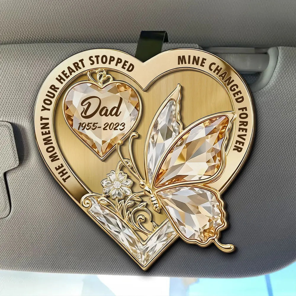 Personalized 2-Layer Wooden Car Visor Clip Heart Butterfly Memorial Gift for Mom - A Daily Reminder of Love