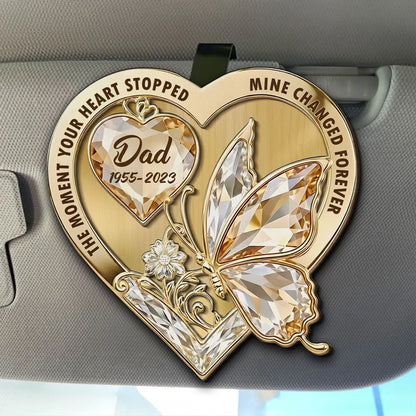 Personalized 2-Layer Wooden Car Visor Clip Heart Butterfly Memorial Gift for Mom - A Daily Reminder of Love