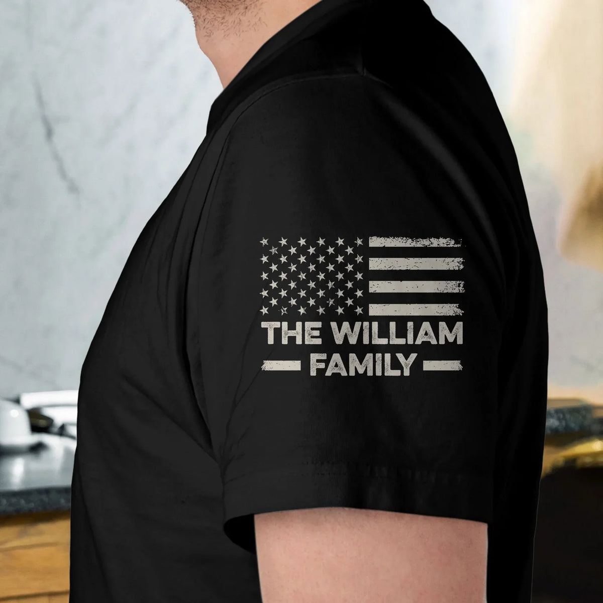 Custom Dual Print Classic Tee with Patriotic Family Print, Unique Creative Gift for Dad & Husband