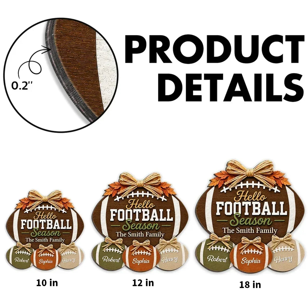 Wooden Sign with Football and Fall Leaves, Personalized Family Decor, Creative Gift for American Football Fans