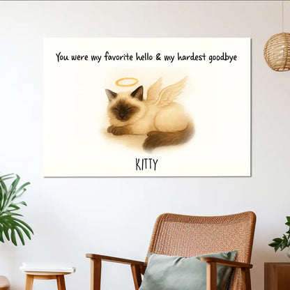 Pet Memorial Canvas with Sleeping Angel Pet – "You Were My Favorite Hello & My Hardest Goodbye" Personalized Wall Art