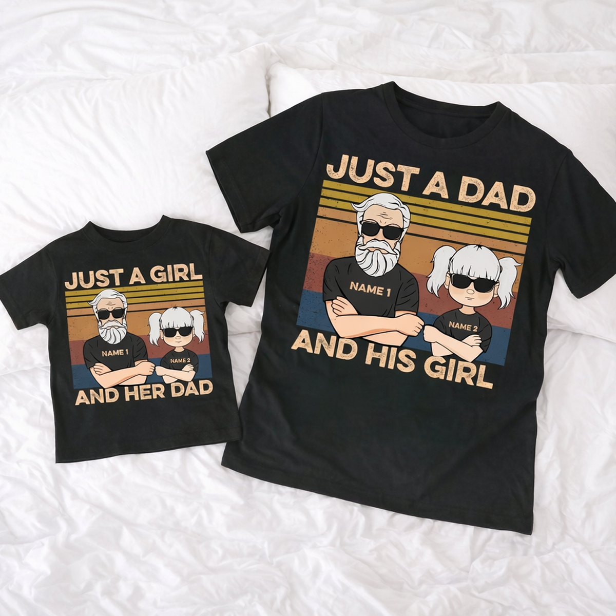 Personalized Classic Tee Just A Dad And His Girl Cartoon - Unique Father's Day Gift for Dad From Daughter
