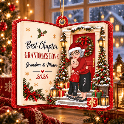 Personalized Acrylic Ornament, Grandma's Love and Warm Hug in Snowy Christmas Scene, Creative Gift for Grandma