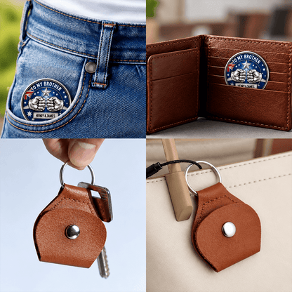 Personalized Brother Pocket Hug Keychain, Choose from Multiple Country Flags, Vintage Patriotic Badge Style Gift