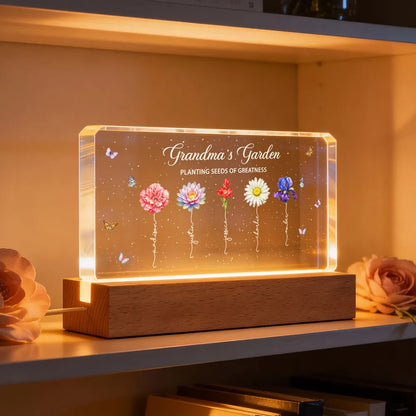 Grandma's Garden Block LED Light Plaque, Personalized Keepsake Lamp with Warm Glow, Thoughtful Gift for Grandma and Family