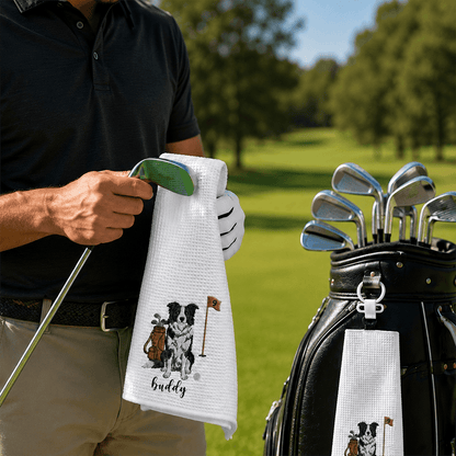 Personalized Dog Golf Towel with Photo or Embroidered Pet Portrait & Name, Custom Gift for Dog-Loving Golfers
