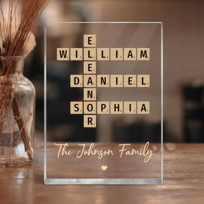 Family Crossword Art Created In A Moment, Treasured Forever Personalized Acrylic Block Plaque or Poster or Keychain