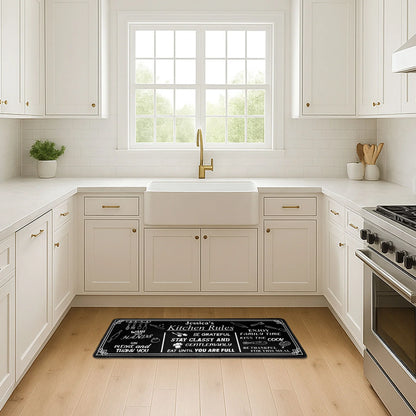 Personalized Kitchen Rules Standard Doormat, Black White Quote Style for Kitchen Entryway, Unique Housewarming Gift