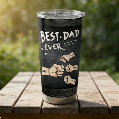 Personalized Best Dad Ever Insulated Travel Tumbler - Fist Bump Design, Daily Coffee On The Go, Unique Gift For Dad