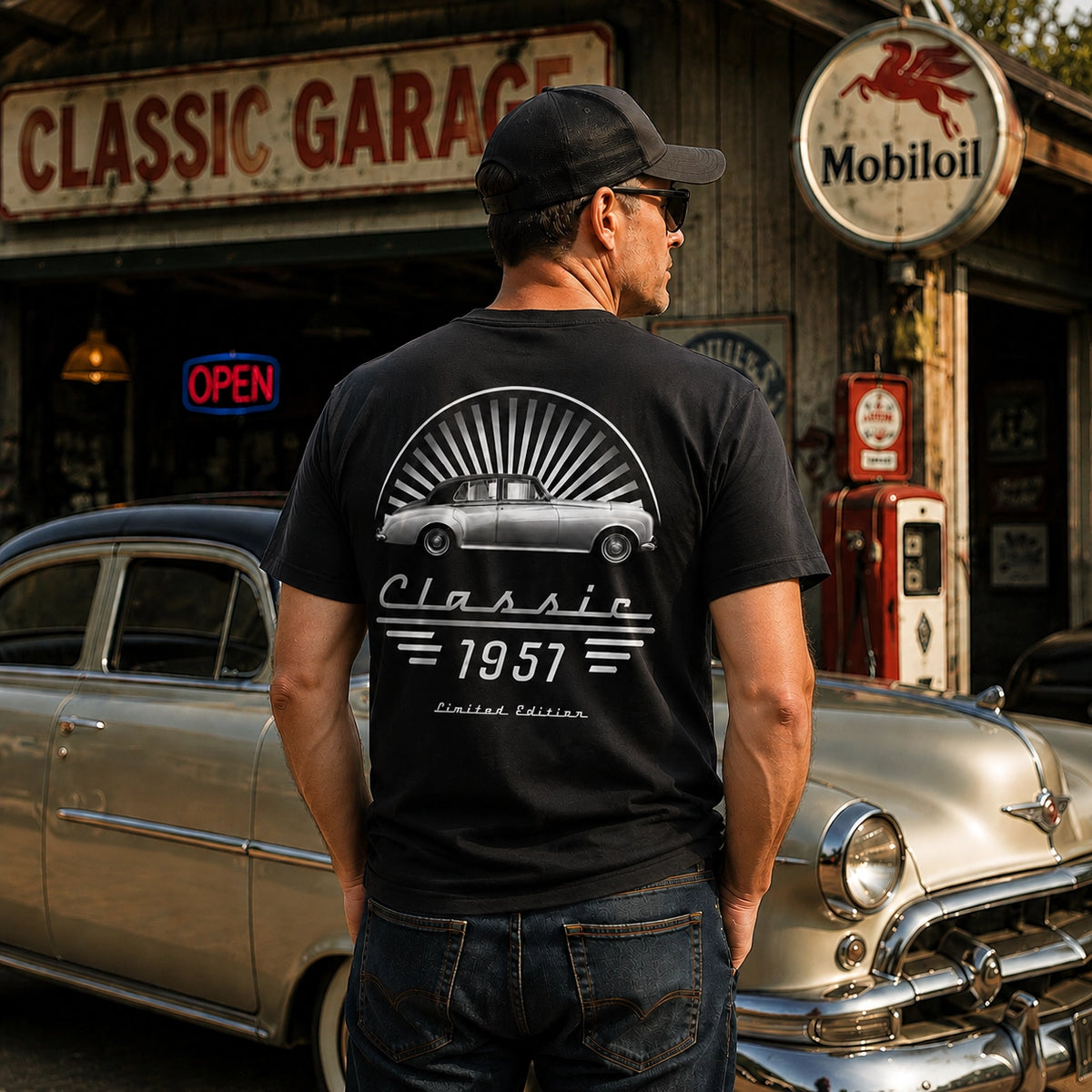 Personalized Classic Car Dual-Sided T-Shirt, Custom Photo Tee for Dad or Husband, Vintage Car Lover Gift