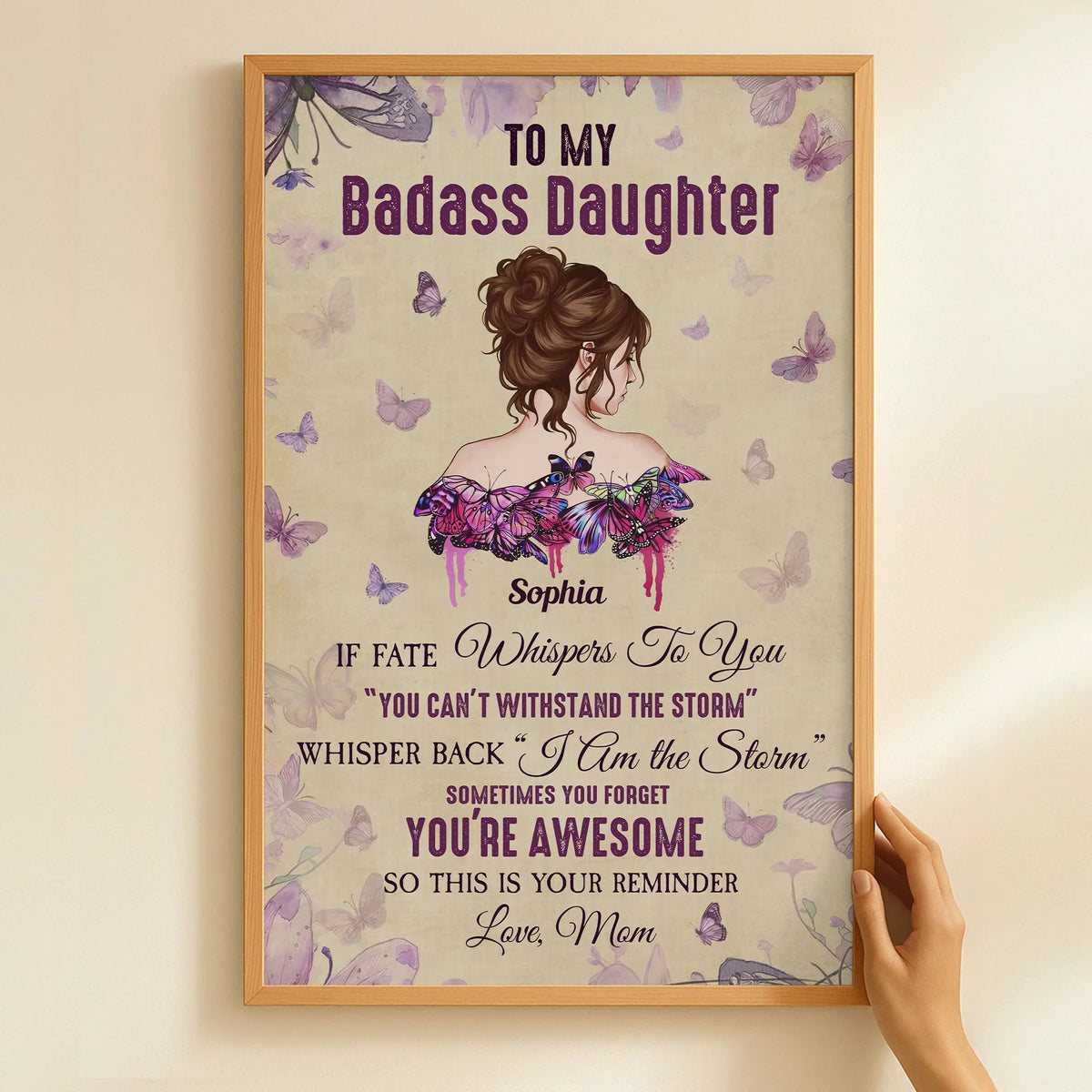 Personalized Poster for Daughter, Badass Daughter Butterfly Quote Wall Art, Unique Gift From Mom