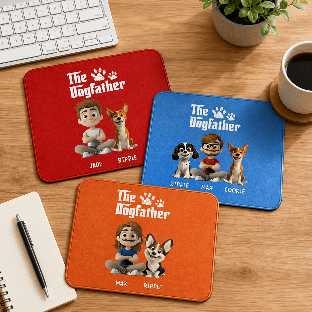 Custom Dogfather Gift Set, Personalized Dog Lover Mouse Pad & Hat with Your Name and Pet Portrait, Funny Gift for Dog Dads