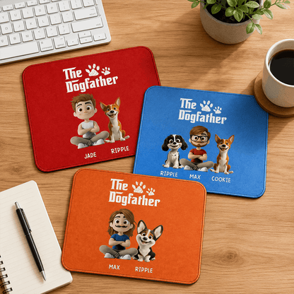 Custom Dogfather Gift Set, Personalized Dog Lover Mouse Pad & Hat with Your Name and Pet Portrait, Funny Gift for Dog Dads