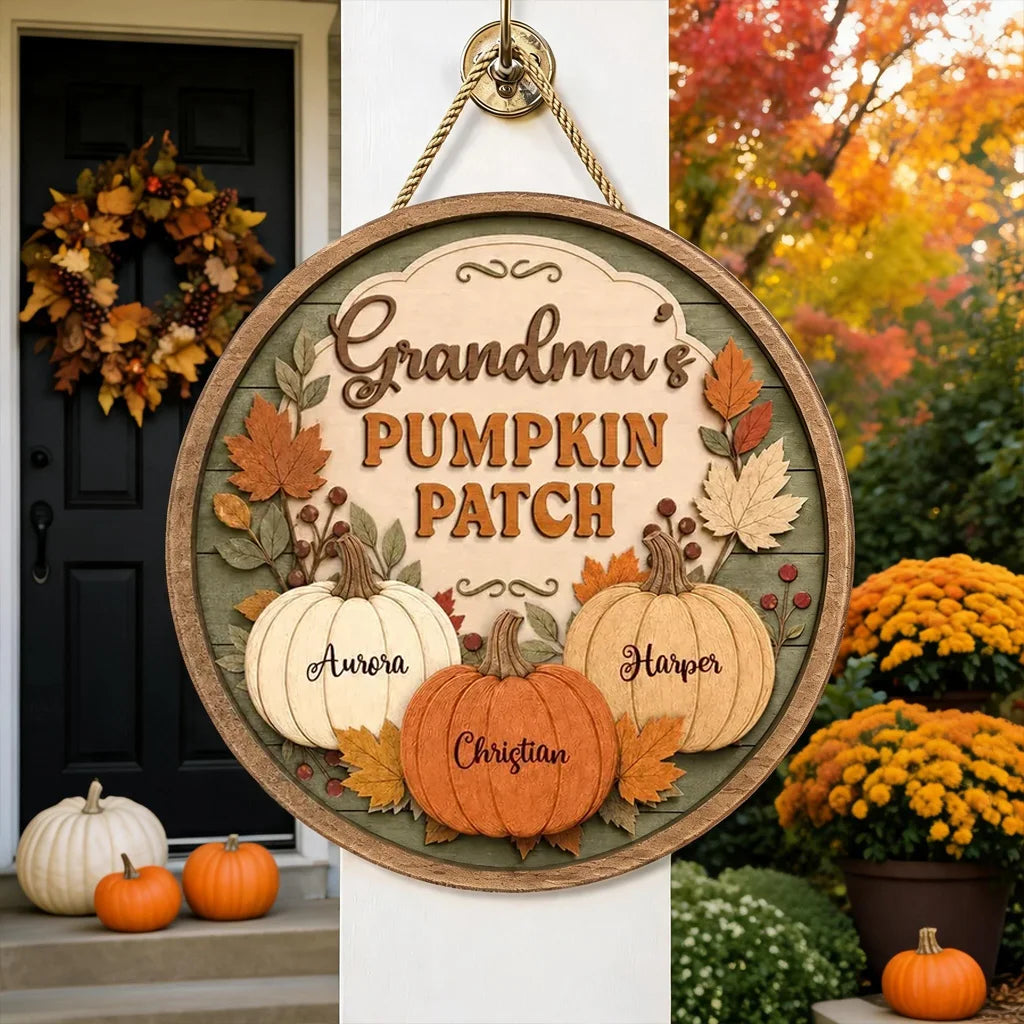 Personalized Wooden Sign, Grandma's Pumpkin Patch Autumn Porch Decor, Unique Gift for Grandma