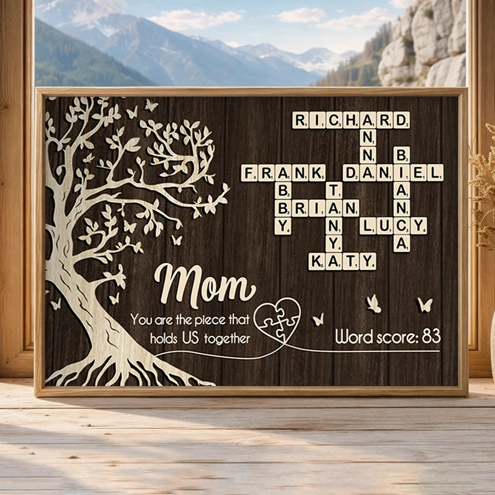 Mom You Are the Piece That Holds Us Together Poster, Personalized Crossword Keepsake, Heartwarming Gift for Mom