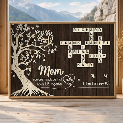 Mom You Are the Piece That Holds Us Together Poster, Personalized Crossword Keepsake, Heartwarming Gift for Mom