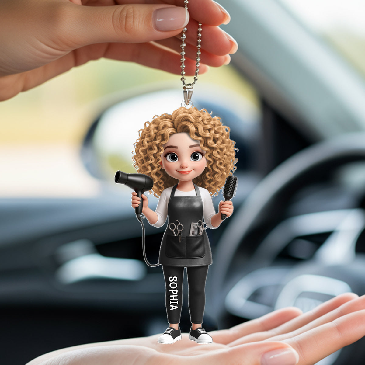 Personalized Acrylic Car Hanger, Cute Hair Stylist Salon Decor, Unique Creative Gift for Hairdresser