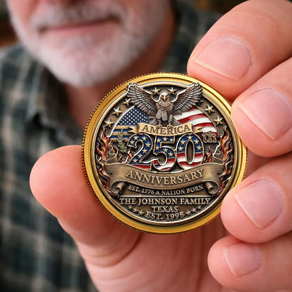 America 250th Anniversary Personalized Alloy Keepsake Coin, Patriotic Eagle & Flag Design, Unique Family Gift
