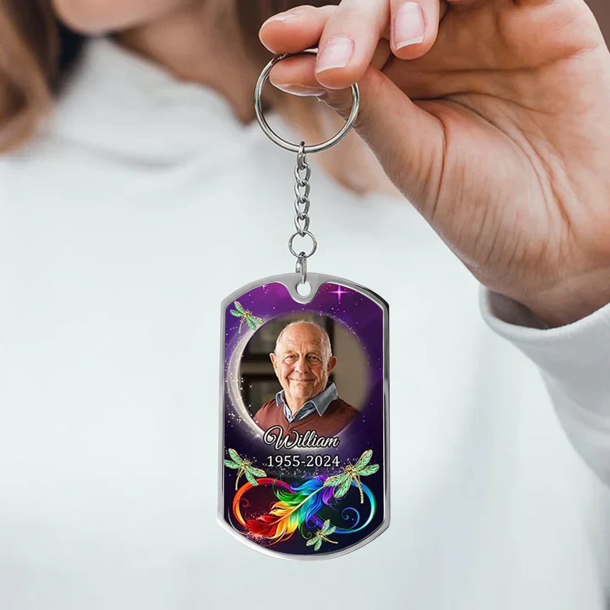 Personalized Acrylic Keychain With Memorial Photo, Dragonfly Design, Unique Gift For Family