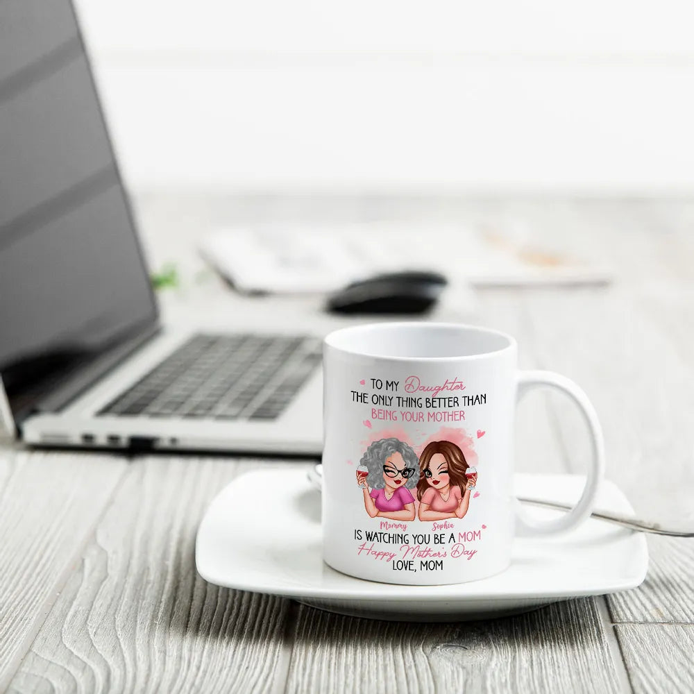 To My Daughter – Personalized Ceramic Mug , Perfect Gift for Mother and Daughter, Featuring a Fun Design with Winking Characters