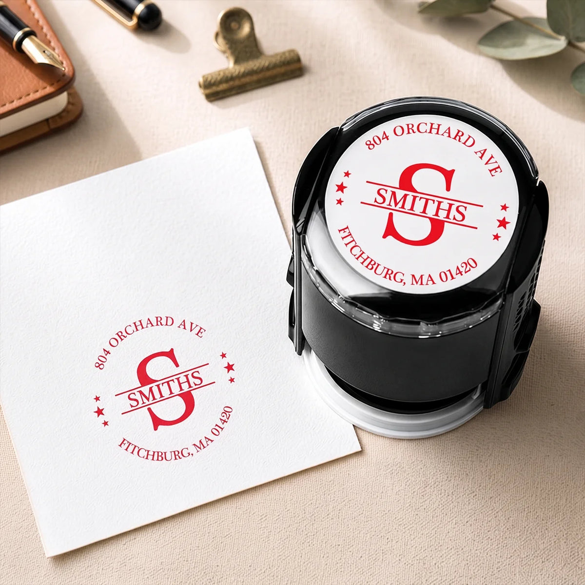 Personalized Round Self-Inking Stamp with Monogram Style, Unique Gift for Home Office