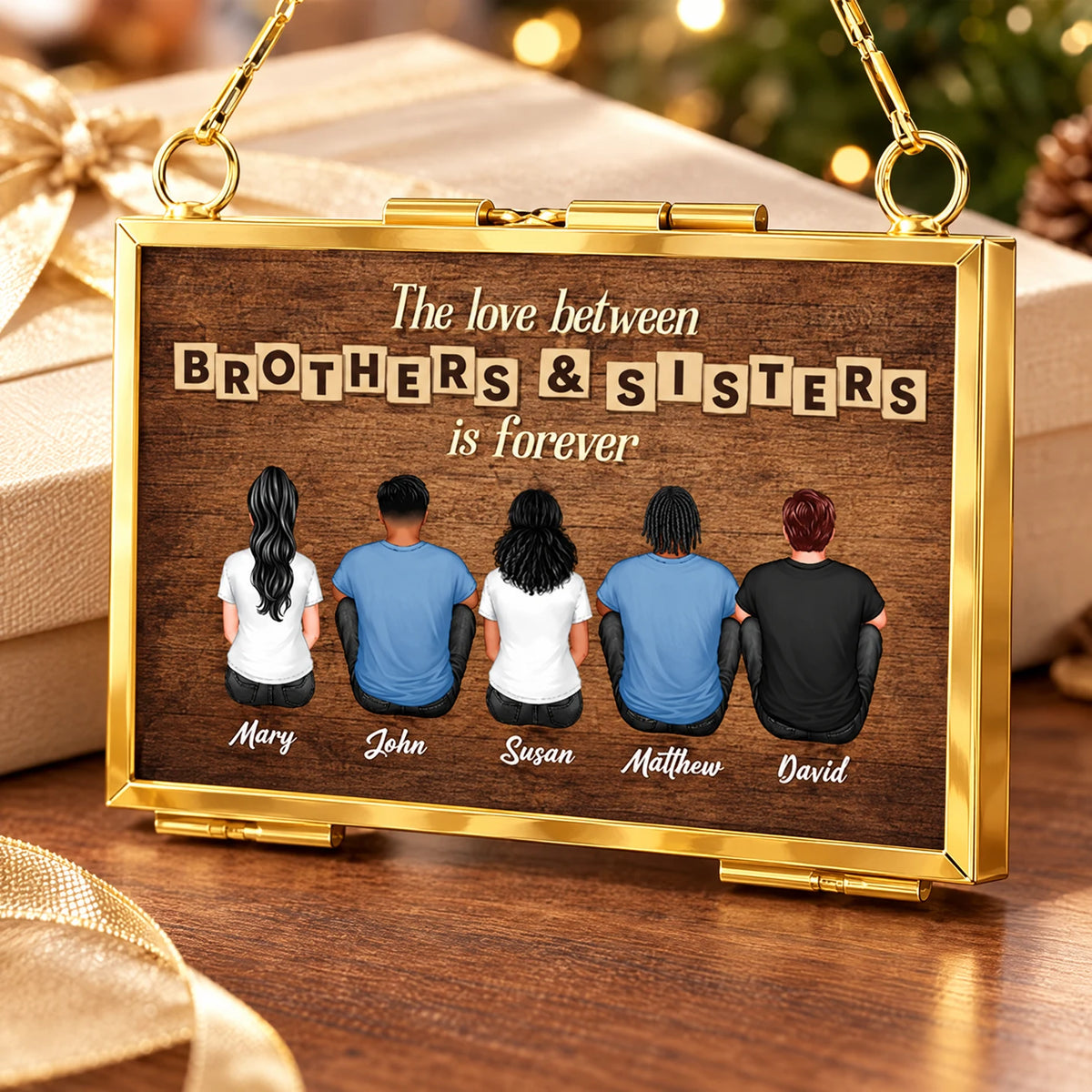 Hanging Photo Frame Ornament, Personalized Seated Siblings Forever Keepsake, Creative Gift for a Brother or Sister