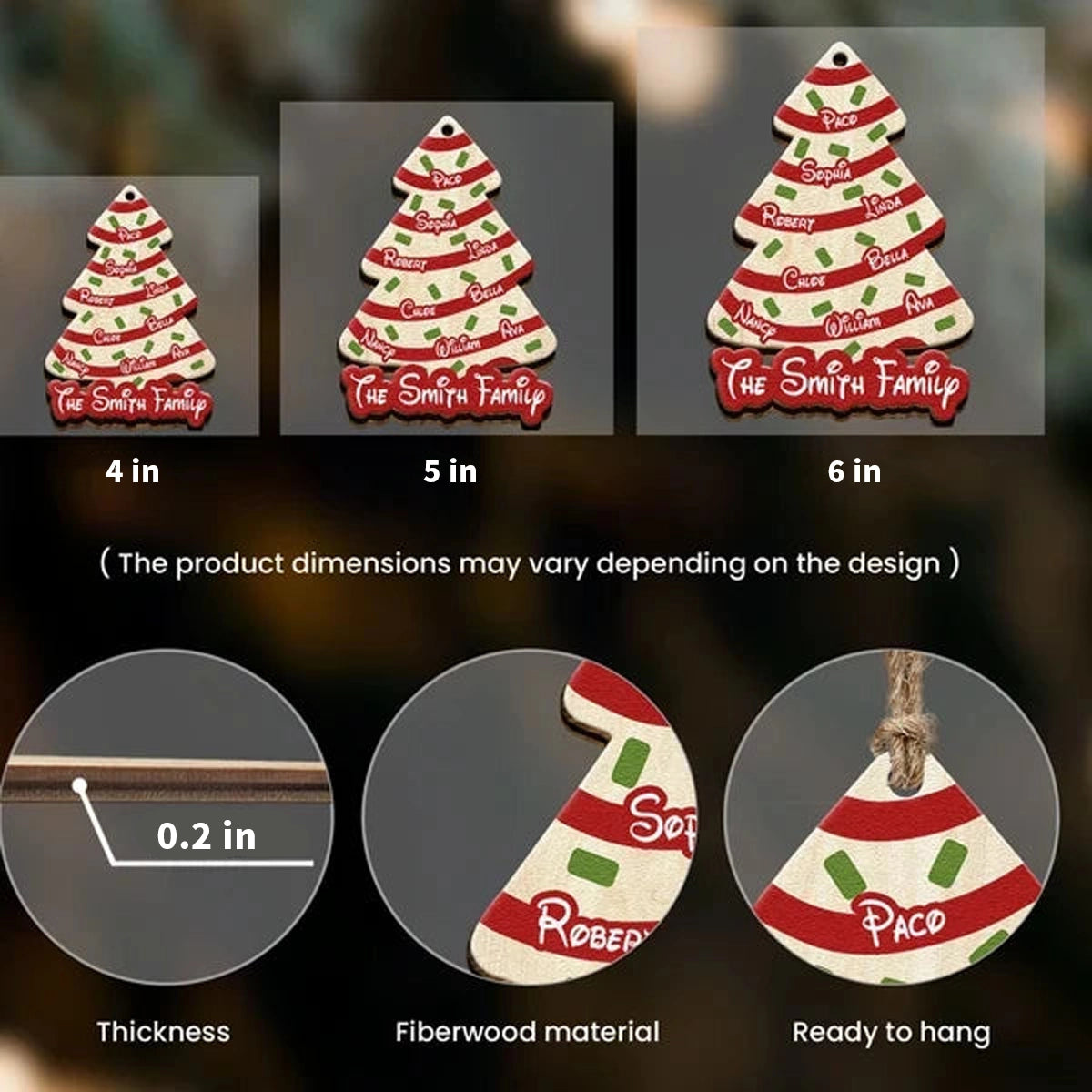 Personalized Wooden Ornament, Family Christmas Tree Keepsake for Festive Home Decor, Creative Gift