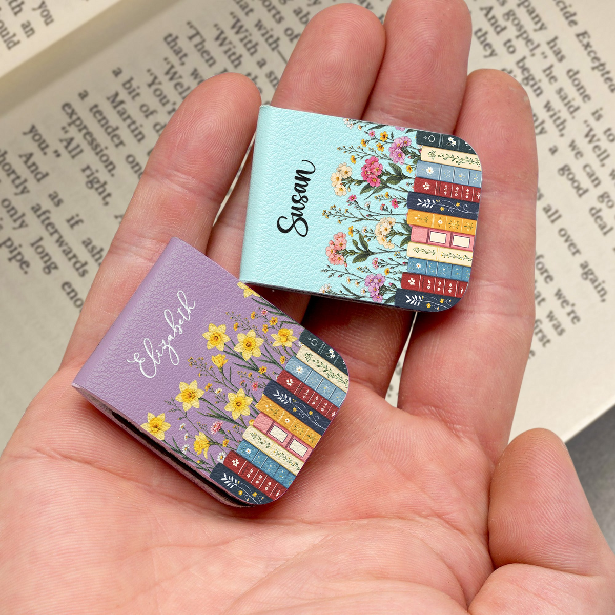 Leather Magnetic Bookmark with Personalized Vintage Floral Library Art, Creative Gift for Mom or a Book-Loving Friend