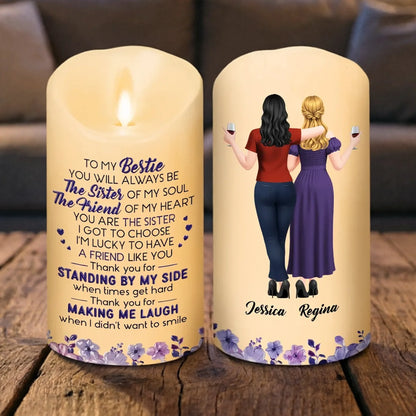 Personalized Flameless LED Candle, Arm in Arm Friends with Soul Sister Quote, Unique Gift for Close Friend