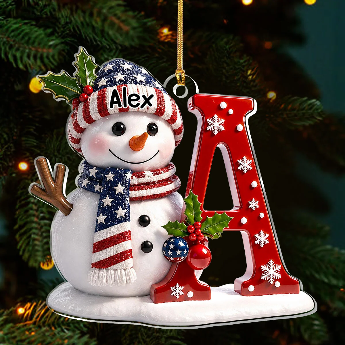 Personalized Acrylic Ornament, Cheerful Snowman on a Christmas Tree, Creative Keepsake Gift for Kids & Family