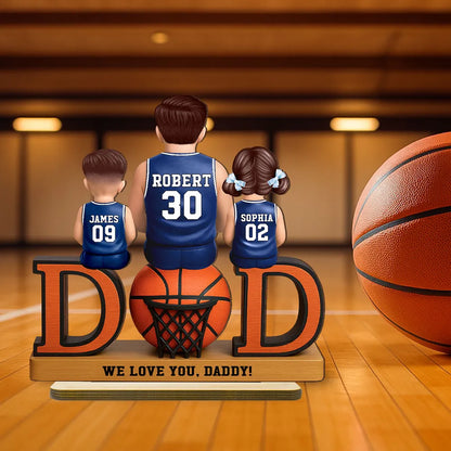 2-Layer Wooden Plaque Custom Basketball Dad and Kids Keepsake Warm Living Room Display Heartfelt Gift for Dad