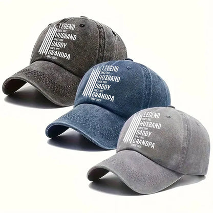 Personalized Washed Denim Baseball Cap 'Legend Husband Daddy Grandpa' Vintage Look Casual Gift for Dad
