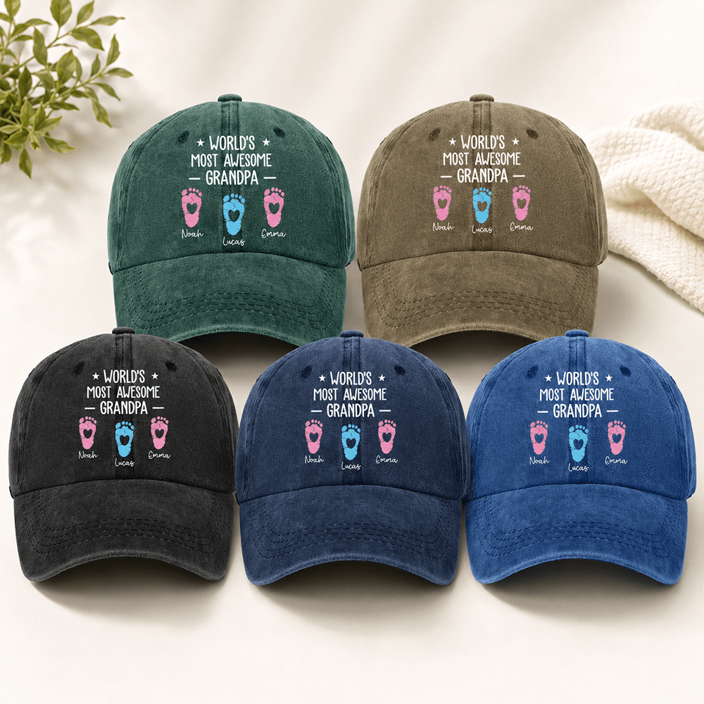 Personalized Grandpa Hat or Shirt, Custom Grandkids’ Names & Footprints, Unique Father’s Day or Birthday Gift