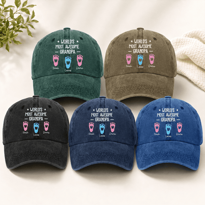 Personalized Grandpa Hat or Shirt, Custom Grandkids’ Names & Footprints, Unique Father’s Day or Birthday Gift