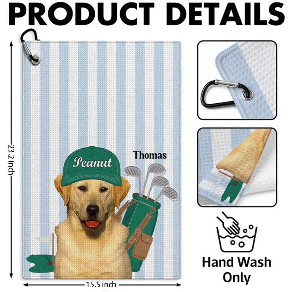 Personalized Waffle Weave Golf Towel With Dog Caddy Art, Unique Golf Course Gift For Dad