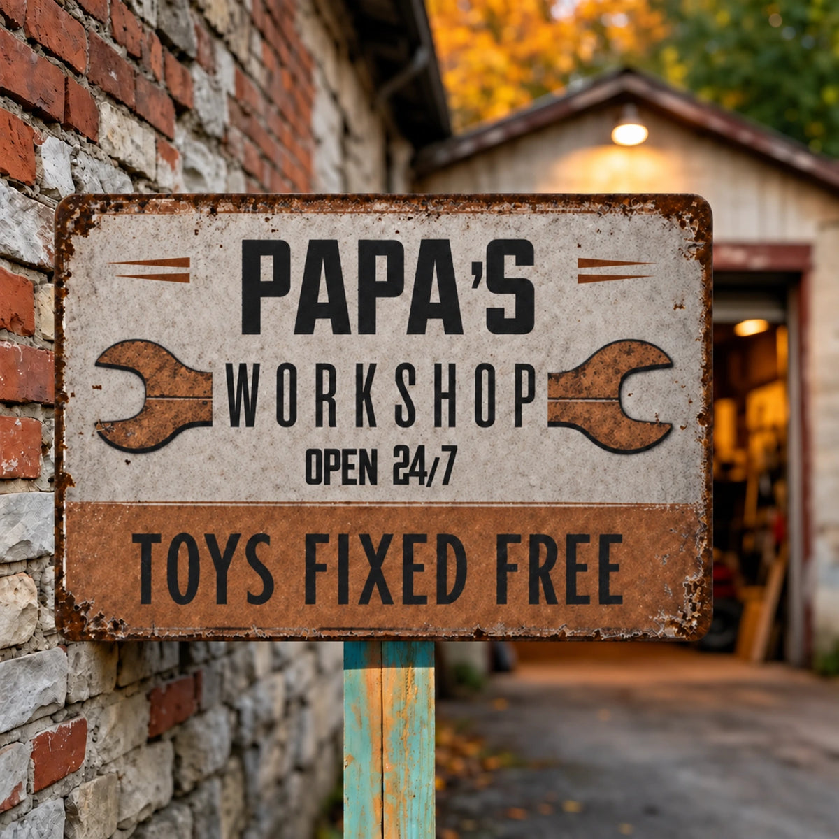 Personalized Grandpa Workshop Vintage Iron Sign, Rustic Garage Decor, Custom Gift for Papa, Pawpaw or Grandad